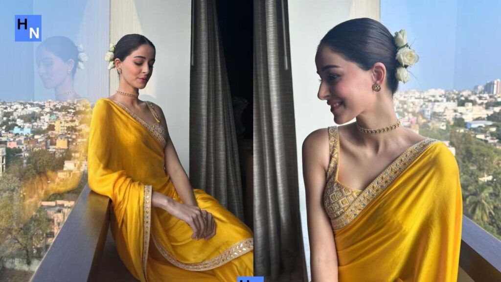 ananya pandey stunning yellow saree